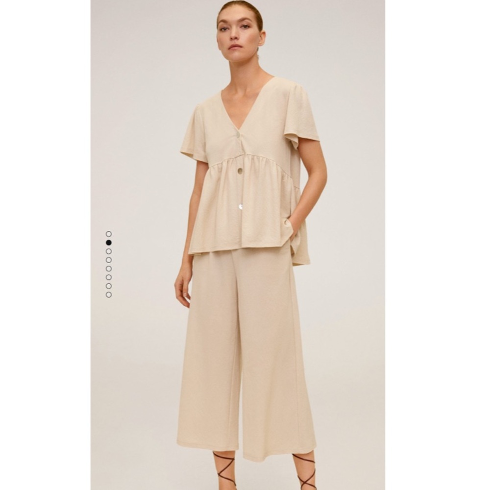 MANGO Flared Blouse and Fluid Culotte Pants Set